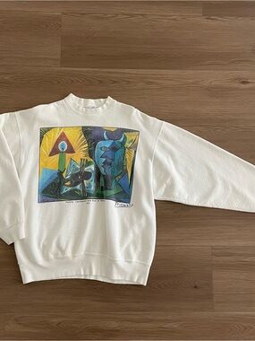VTG)Pablo Picasso Palette, Candlestick and Bust of Minotaur Sweatshirt Size L